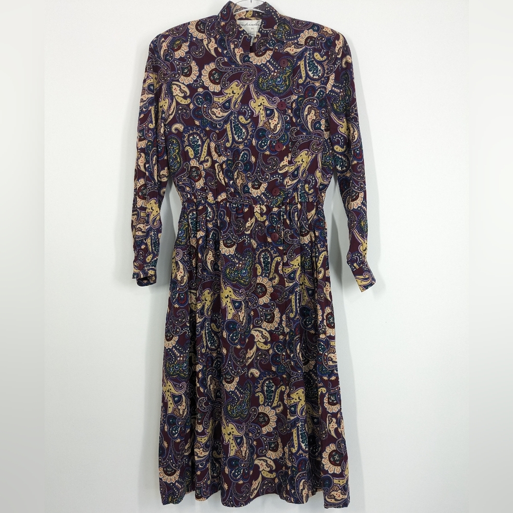 Vintage Paisley Long Sleeve Dress, Size 10
